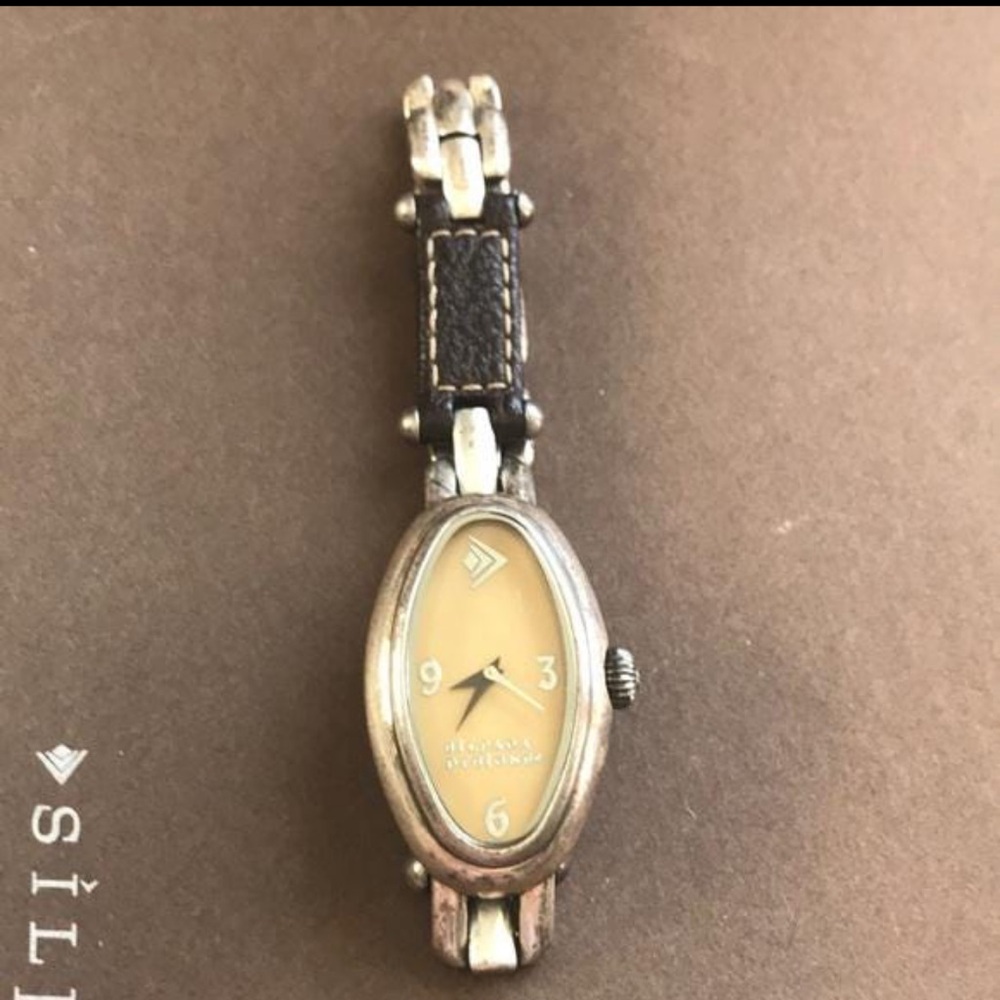 Silpada T2127 Mother of Pearl and Brown Leather Watch “Time Flies”